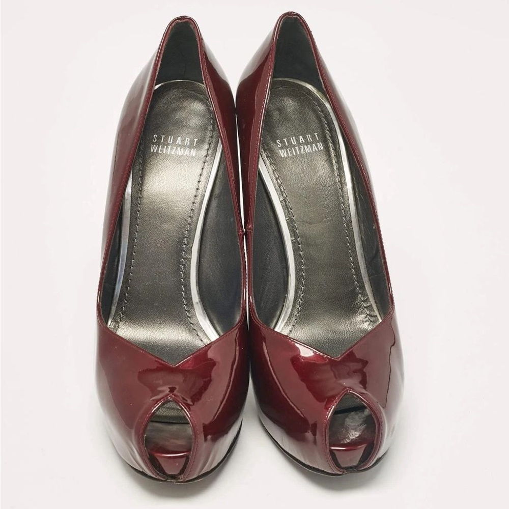 Stuart Weitzman Victoria Patent Leather Peep Toe Pumps Size:10